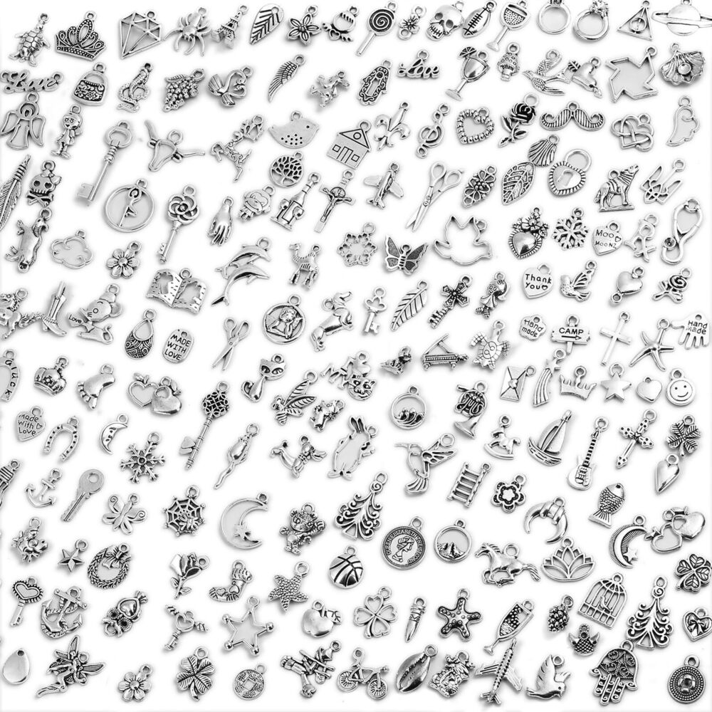 2498 200Pcs Silver Charms for Jewelry Making and Bracelets, Wholesale Bulk